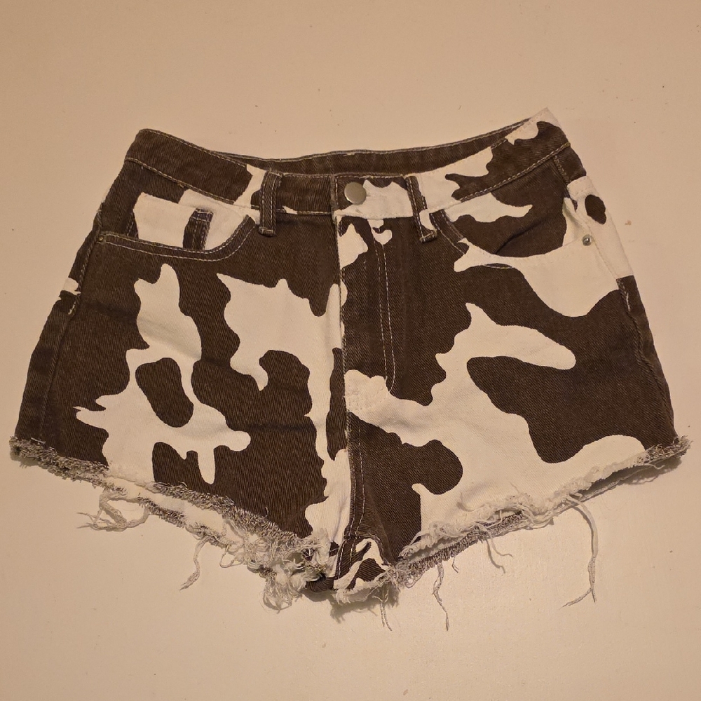 SHEIN Brown and White Jean Shorts